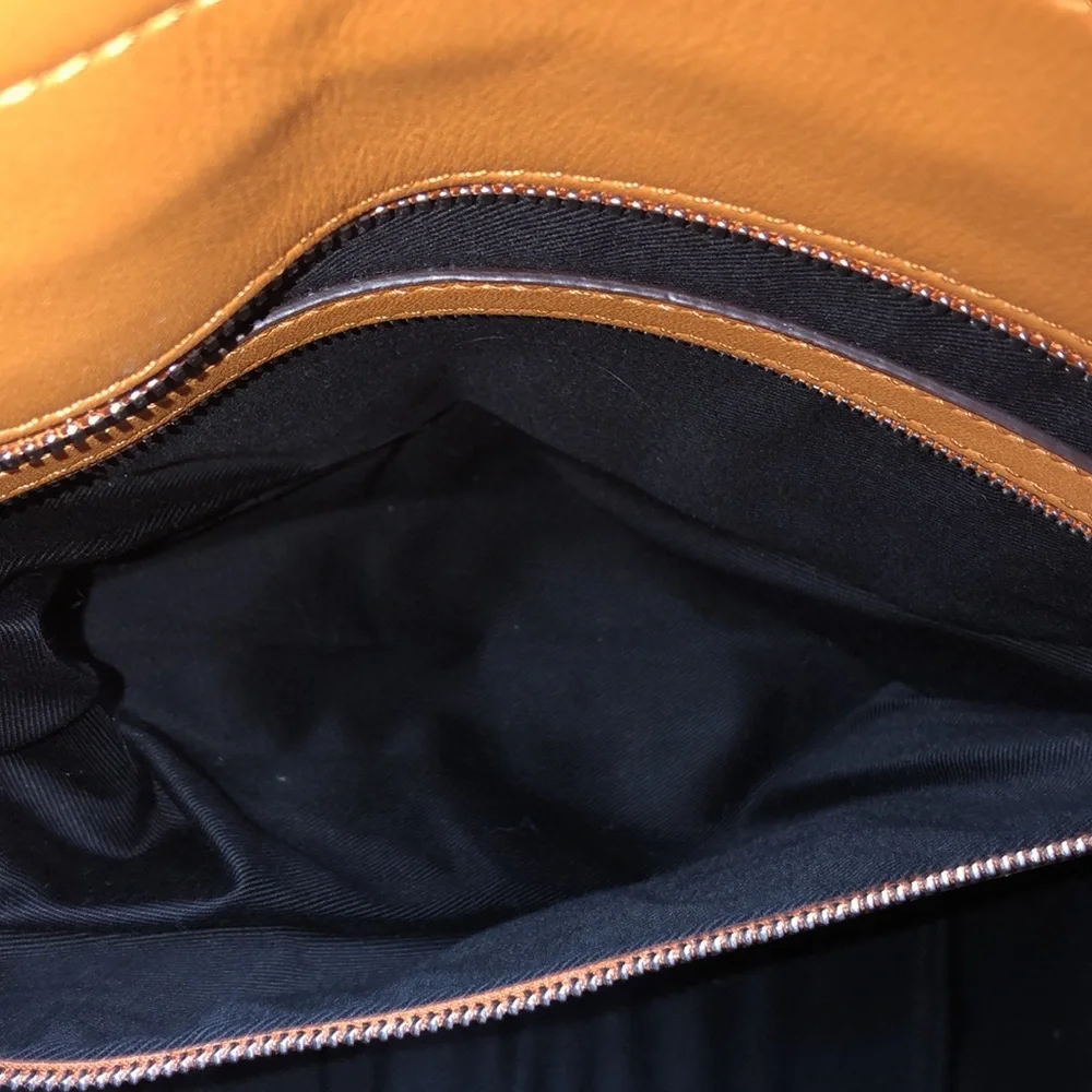 Black Patterned Tote Bag with Tan Handles